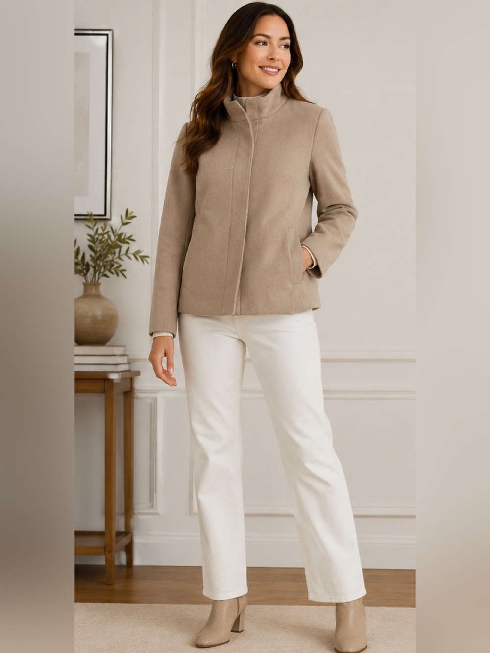 Banana Republic Women's Taupe Short Wool-Blend Coat Winter Fall Coat Medium